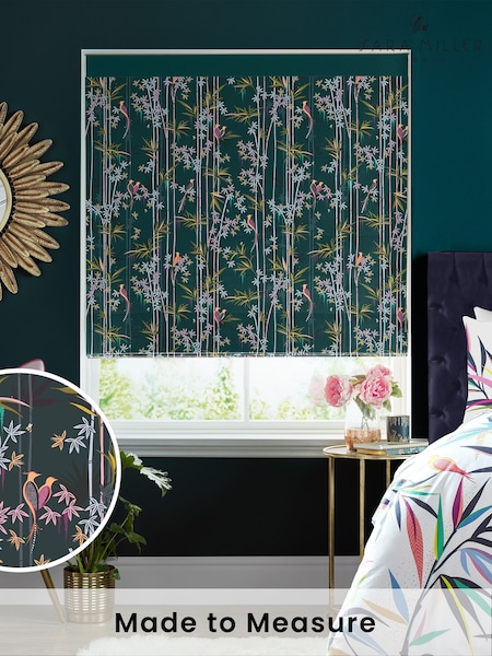 Sara Miller Dark Green 100% Cotton Linear Bamboo Made to Measure Roman Blind (T52155) | £79