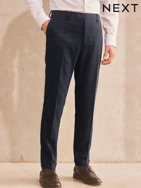 Navy Skinny Trimmed Check Suit: Trousers (T53468) | £5