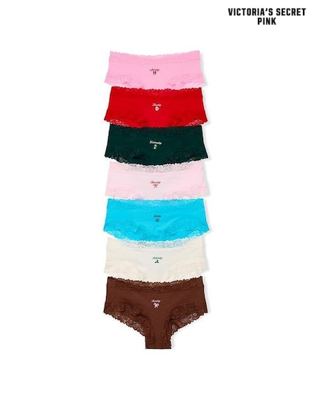 Pink/Red/Green/Blue/White/Brown - Victoria's Secret Pink 7 Pack Lace Trim Knickers