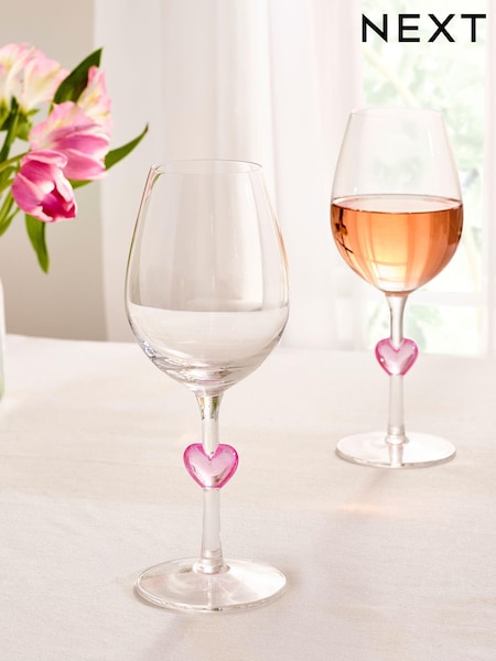 Set of 2 Clear Heart Stem Wine Glasses (T54151) | £20