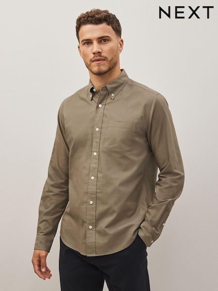 Stone Natural Regular Fit Long Sleeve Oxford Shirt (T55227) | £26