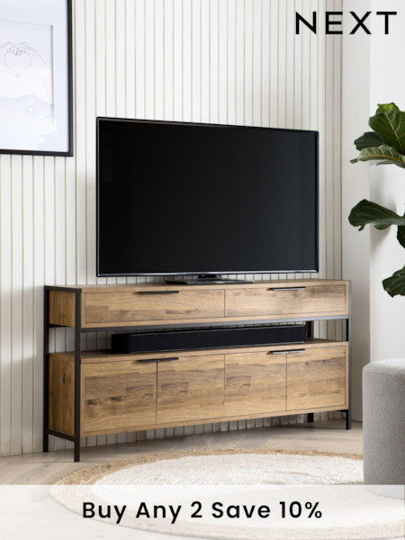 Dark Bronx Up to 65 inch, Soundbar Oak Effect Slim TV Unit (T55759) | £399