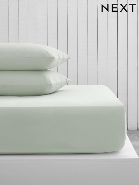 Green Pale Sage Cotton Rich Deep Fitted Sheet (T56369) | £12 - £19
