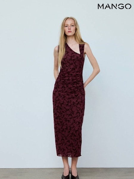 Red - Mango Ruched Maxi Dress