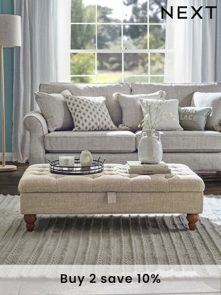 Buttoned Chunky Weave Mid Natural Albury Medium Footstool (T57260) | £225