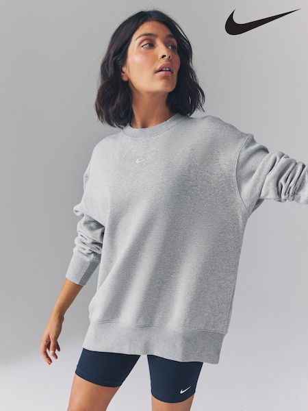 Nike Dark Grey Heather Oversized Mini Swoosh Sweatshirt (T57427) | £55