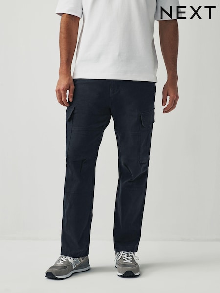 Navy Blue Straight Fit Cotton Stretch Cargo Trousers (T57519) | £30