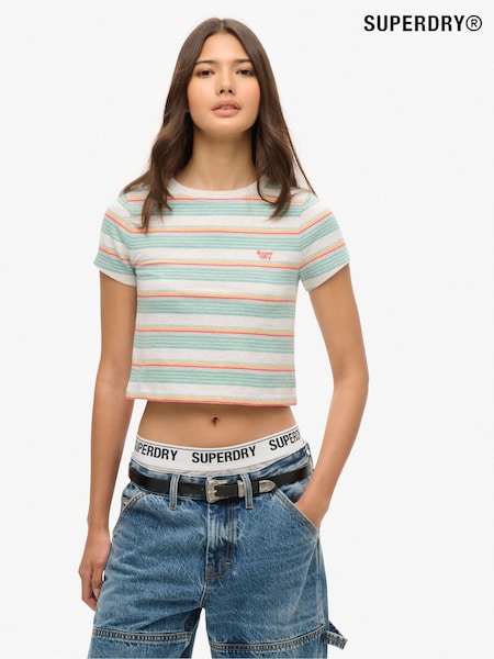 Superdry White/Green Vintage Stripe Crop T-Shirt (T57834) | £20
