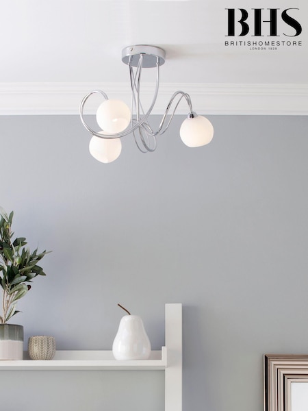 BHS Silver Soni 3 Light Flush Flush Ceiling Light (T58551) | £70
