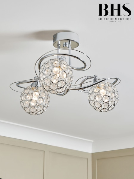 BHS Silver Orianna 3 Light Flush Flush Ceiling Light (T58560) | £80