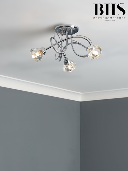 BHS Silver Marianne Flush 3 Light Flush Ceiling Light (T58564) | £70