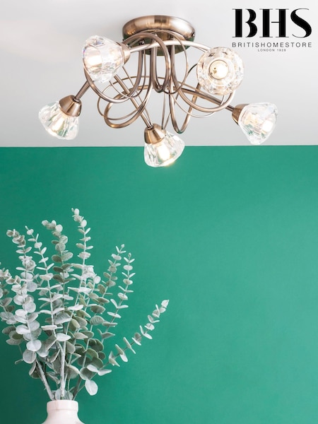 BHS Brass Marianne Flush 5 Light Flush Ceiling Light (T58565) | £100