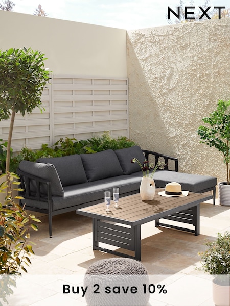 Black Sorrento Garden Sofa Chaise and Rising Table Lounge Set (T59994) | £1,350