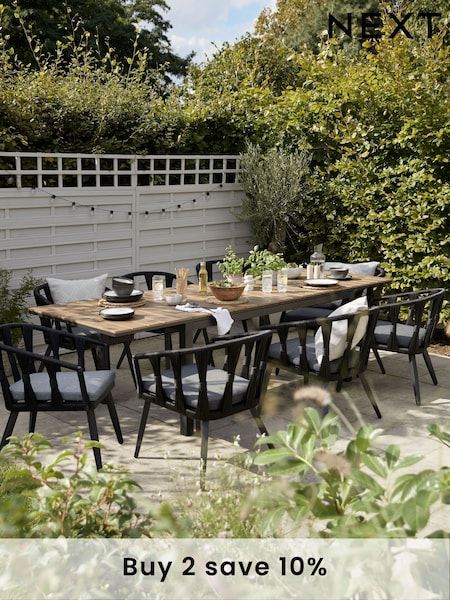Black Sorrento Garden 6 To 8 Seater Extending Dining Table and Chairs Set (T59998) | £1,850