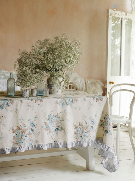 Shabby Chic by Rachel Ashwell® Blue Floral 100% Cotton Ruffle Trim Table Cloth (T60097) | £0