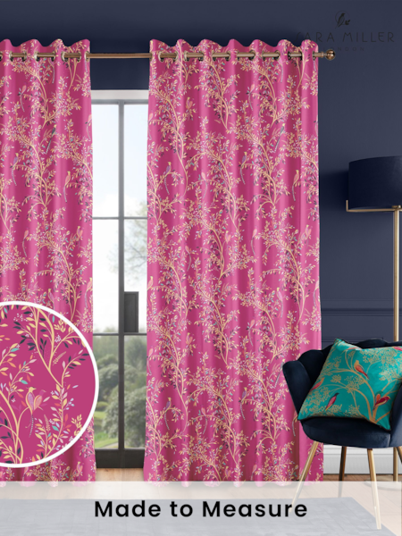 Sara Miller Fuchsia 100% Cotton Birds of Paradise Made to Measure Curtains (T60362) | £91