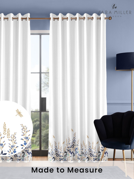 Sara Miller White 100% Cotton Wisteria Made to Measure Curtains (T60364) | £91