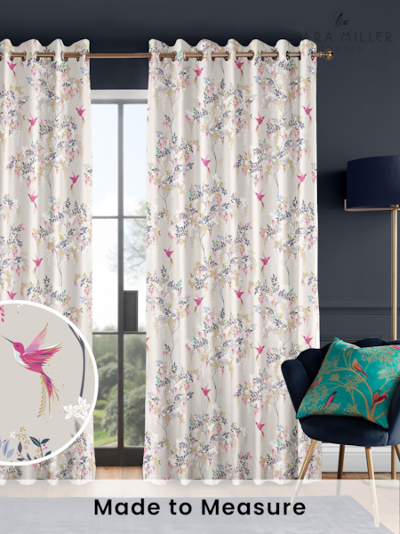Sara Miller Oyster 100% Cotton Hummingbird Made to Measure Curtains (T60367) | £91