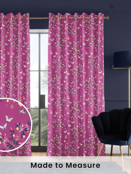 Sara Miller Purple 100% Cotton Butterflies & Trellis Made to Measure Curtains (T60368) | £91