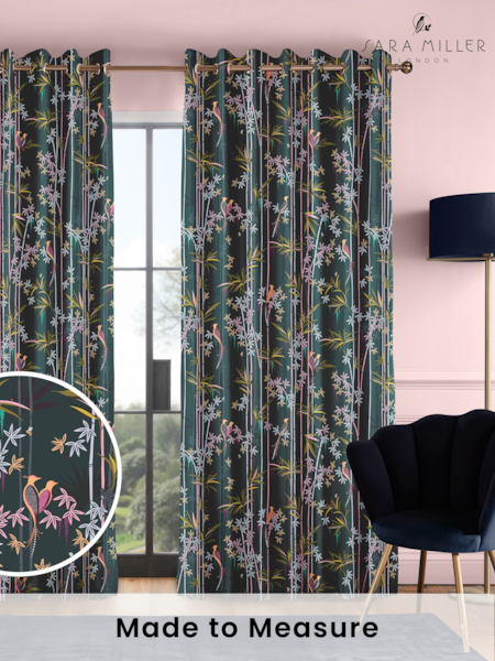 Sara Miller Dark Green 100% Cotton Linear Bamboo Made to Measure Curtains (T60369) | £91