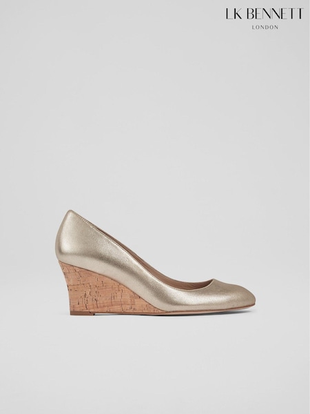 LK Bennett Gold Eevi Suede Cork Wedges (T60987) | £249