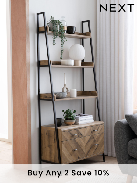 Dark Bronx Ladder Chevron Oak Effect Storage Shelf (T61423) | £399