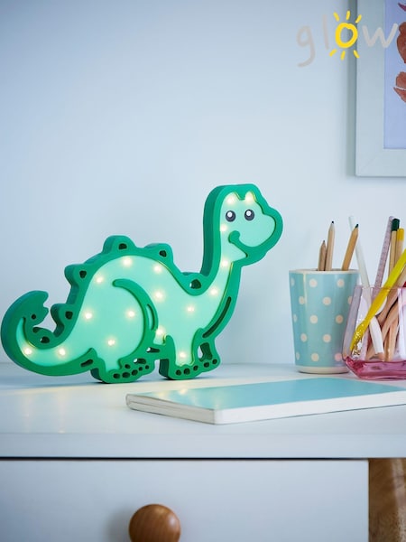 glow Green Wooden Dinosour Rechargeable Wireless Table Light (T61715) | £14