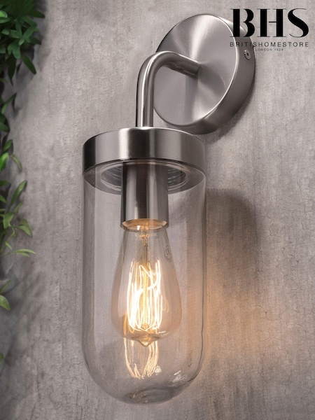BHS Silver Kew Curved Arm Outdoor Wall Light (T62547) | £40