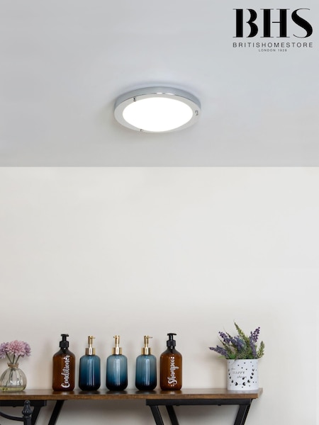 BHS Silver Delphi Large Flush Bathroom Ceiling Light (T62557) | £30