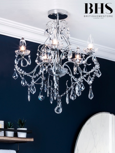 Silver Vela 5 Light Bathroom Chandelier Ceiling Light (T62642) | £180