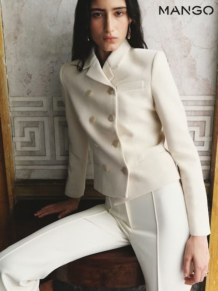 Cream - Mango Short Double Breasted Blazer