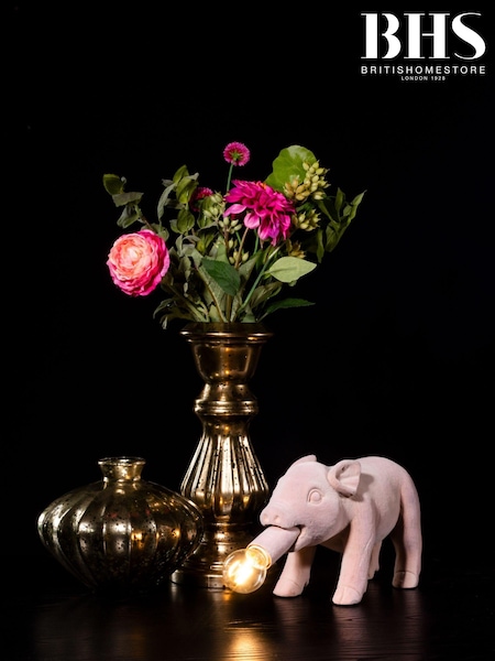 BHS Pink Hilda Flocked Pig Table Lamp (T62870) | £45