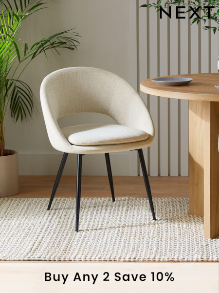 Set of 2 Tweedy Plain Natural Hewitt Upholstered Black Leg Dining Chairs (T62879) | £290