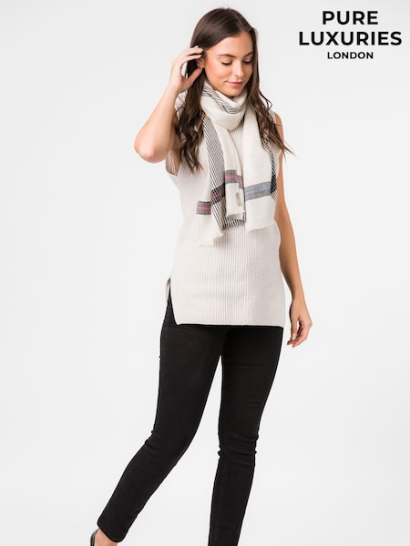 Pure Luxuries London White Pixel Cashmere & Merino Wool Scarf (T63288) | £69