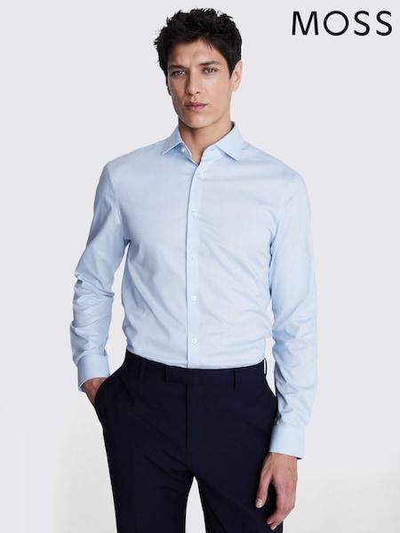 MOSS Blue Slim Dobby Stretch Shirt (T64270) | £40