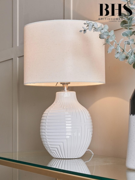 BHS White Gus Embossed Ceramic Table Lamp (T64534) | £55