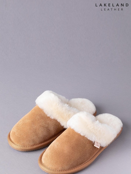 Lakeland Leather Tan Brown Ladies Sheepskin Slider Slippers (T65300) | £65