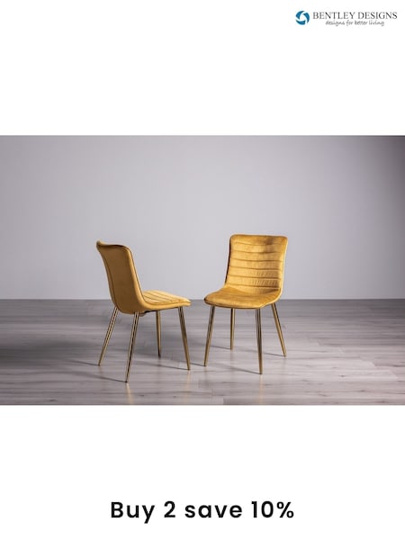 Bentley Designs Set of 2 Mustard Yellow Rothko Velvet Fabric Chairs With Gold Plated Legs (T65952) | £160