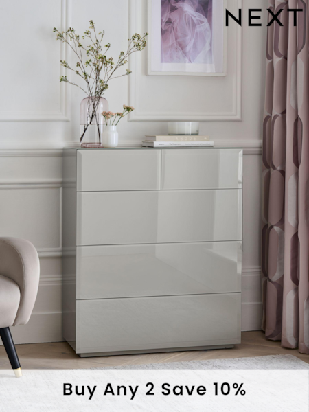 Dark Natural Sloane Glass 5 Drawer Collection Luxe Chest of Drawers (T66545) | £699