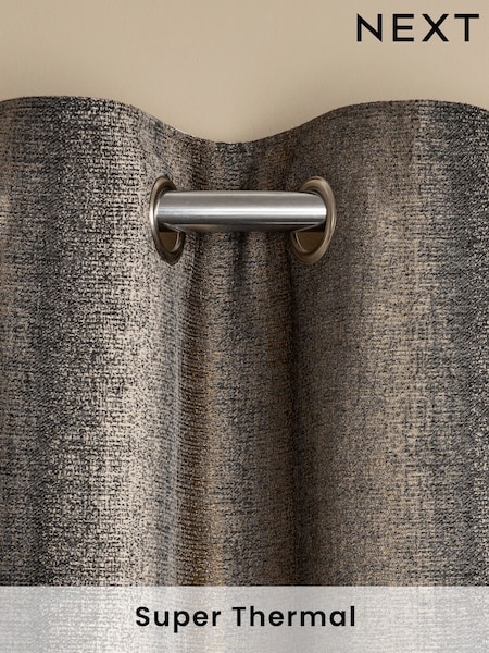 Black/Bronze Gold Metallic Stripe Eyelet Super Thermal Curtains (T67557) | £145 - £195