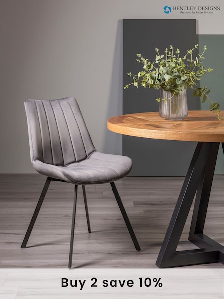 Bentley Designs Set of 2 Grey Fontana Velvet Fabric Chairs (T67882) | £260