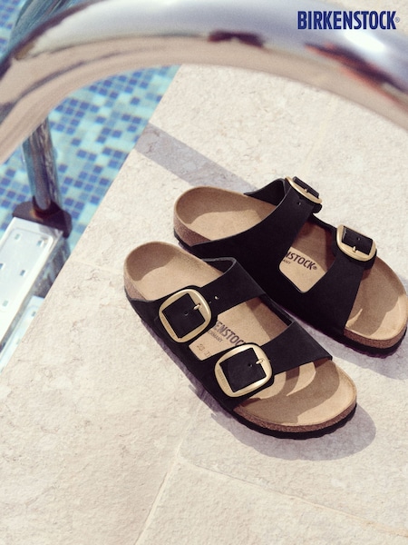 Birkenstock Black/Brown Arizona Big Buckle Nubuck Sandals (T68411) | £125