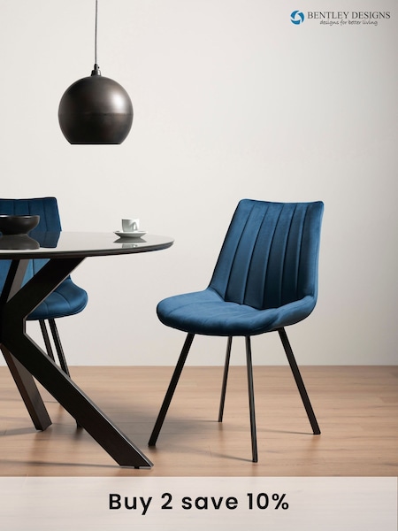 Bentley Designs Set of 2 Blue Fontana Velvet Fabric Chairs (T68434) | £260