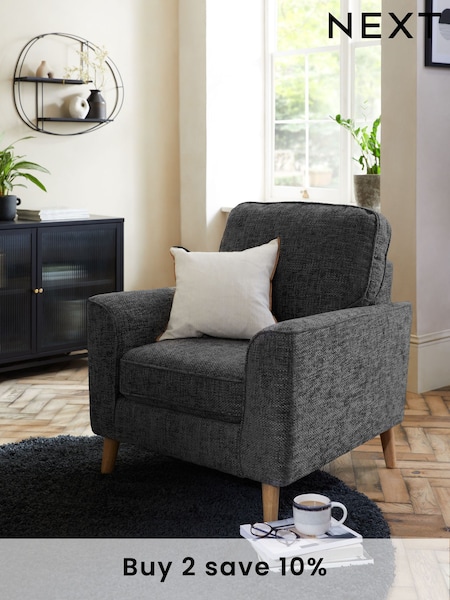 Chunky Chenille Dark Grey, Oak Effect Leg Stamford Armchair (T68653) | £399