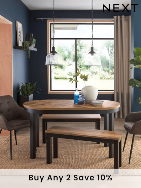 Dark Bronx Oak Effect 6 Seater Dining Table and Bench Set (T69032) | £650