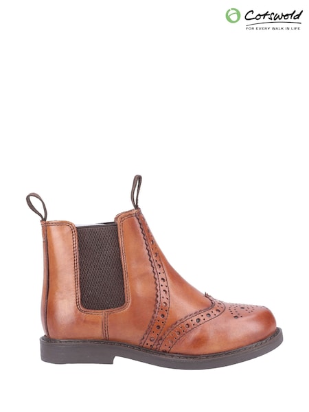 Cotswold Kids Tan Brown Nympsfield Brogue Pull On Chelsea Boots (T69278) | £38