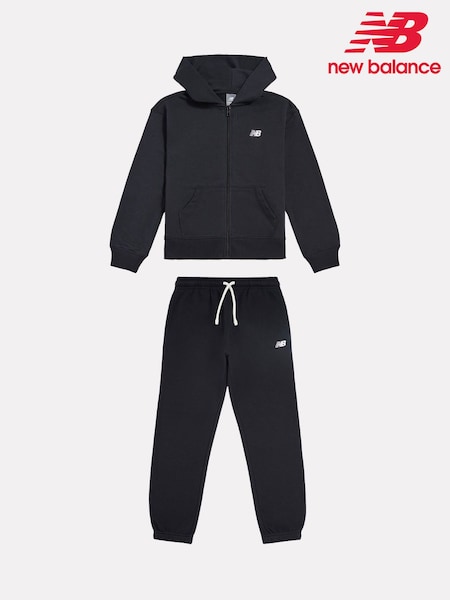 Black - New Balance Small Logo Brushback Zip Through & Joggers Set