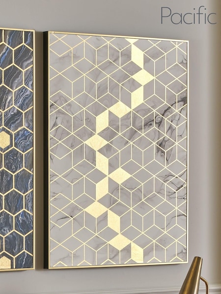 Pacific White Marble Canvas with Gold Geometric Detail (T69770) | £70