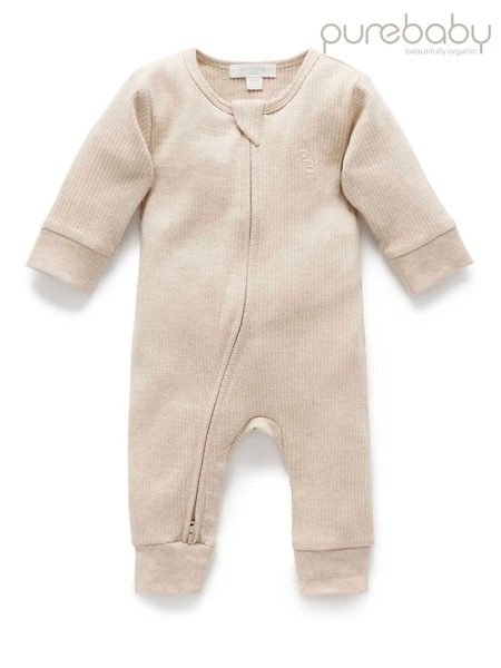 Purebaby Natural Rib Zip Footless Sleepsuit (T70102) | £20
