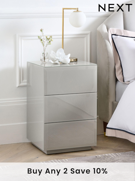 Dark Natural Sloane Glass Collection Luxe 3 Drawer Bedside Table (T70127) | £375